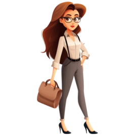 a woman wearing glasses and holding a briefcase