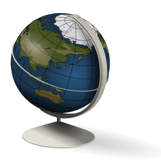 a blue and green globe on a white background
