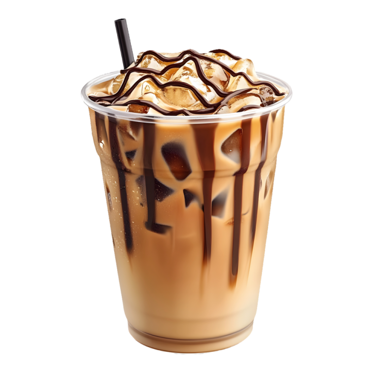 a glass of iced coffee on a white background