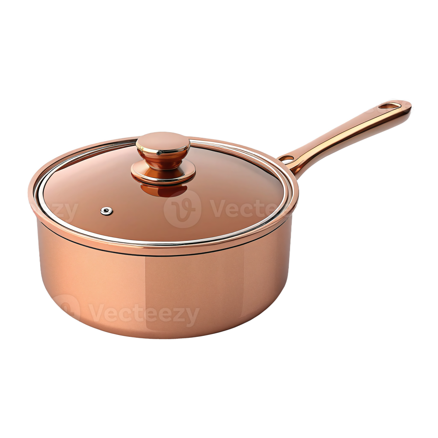 a copper colored pan with a wooden handle