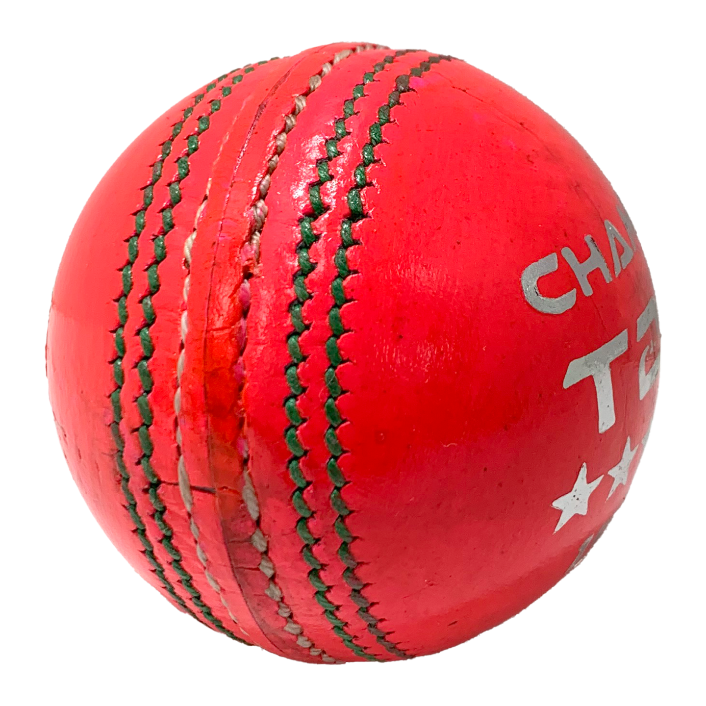 a close up of a cricket ball on a white background