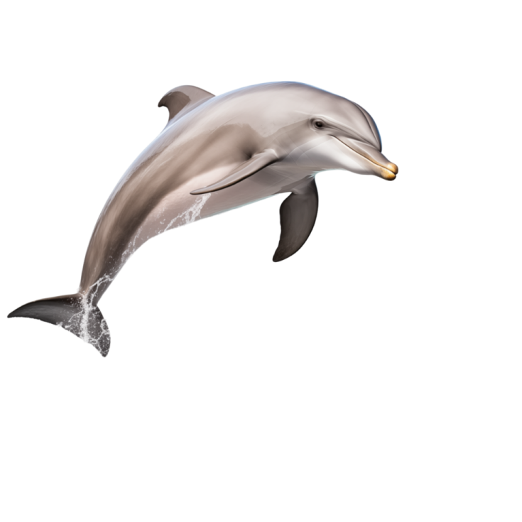 a dolphin jumping in the air on a white background