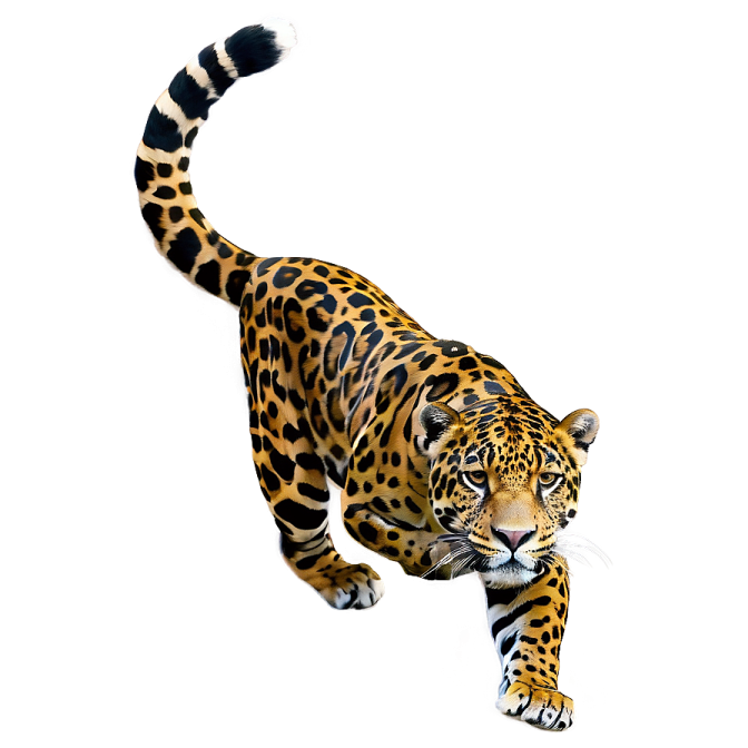 a large leopard walking across a white surface