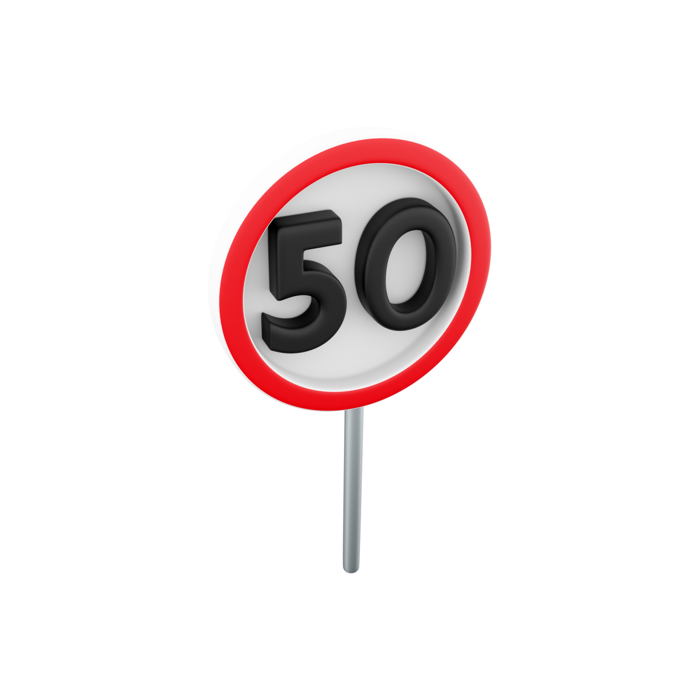 a red and white road sign with the number 50