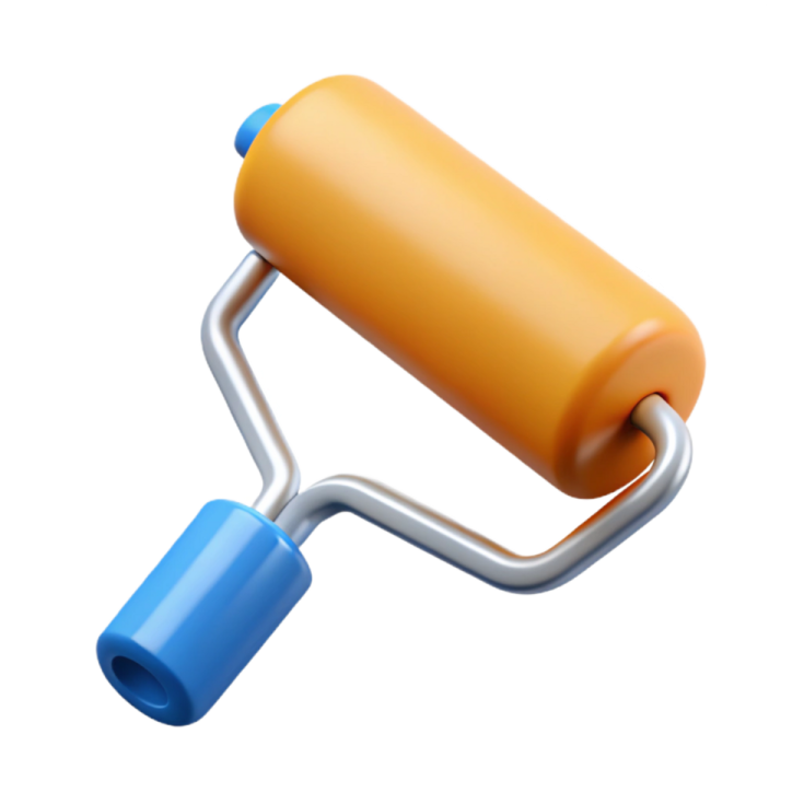 an orange and blue paint roller on a white background