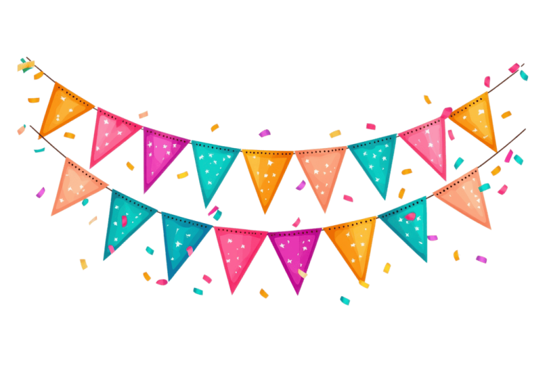 a colorful party banner with cons