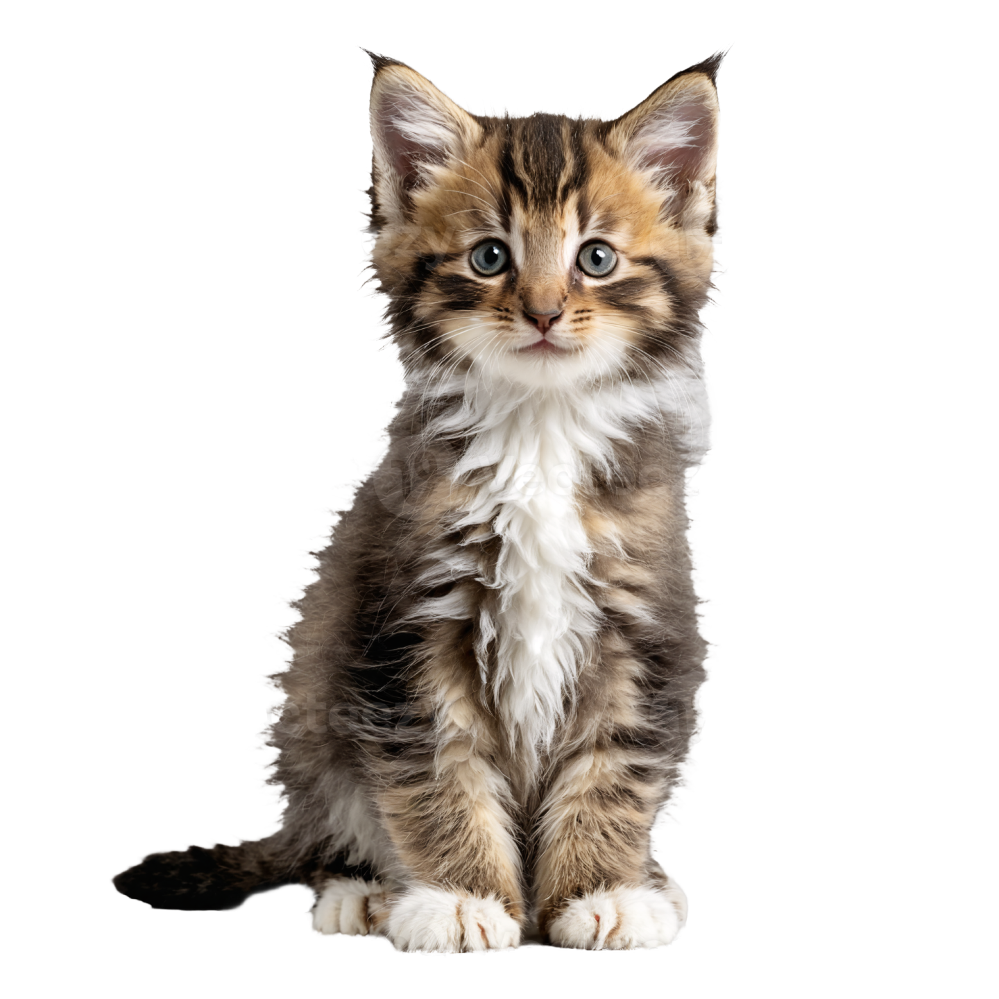 a small kitten sitting down on the floor