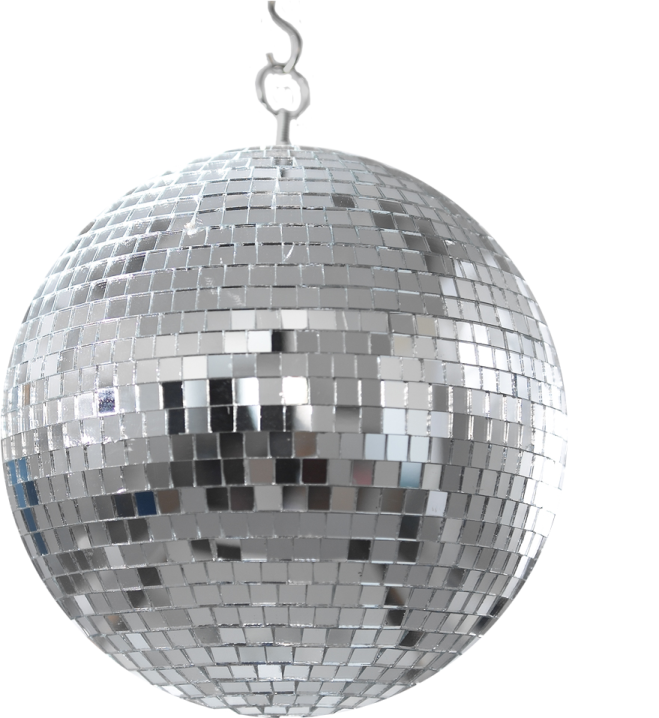 a silver disco ball hanging from the ceiling
