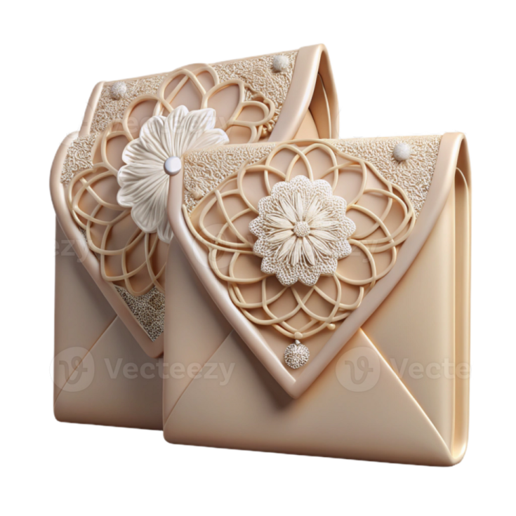 a pair of beige and white wedding clutches