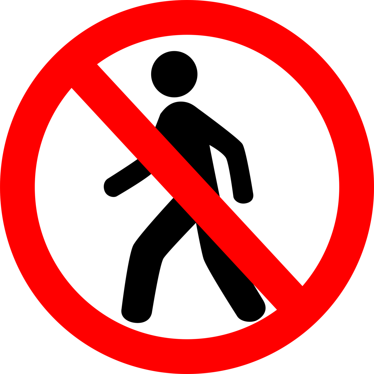 a red and black sign that says no walking