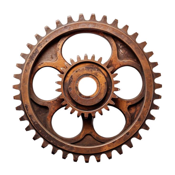 an old rusty gear on a white background
