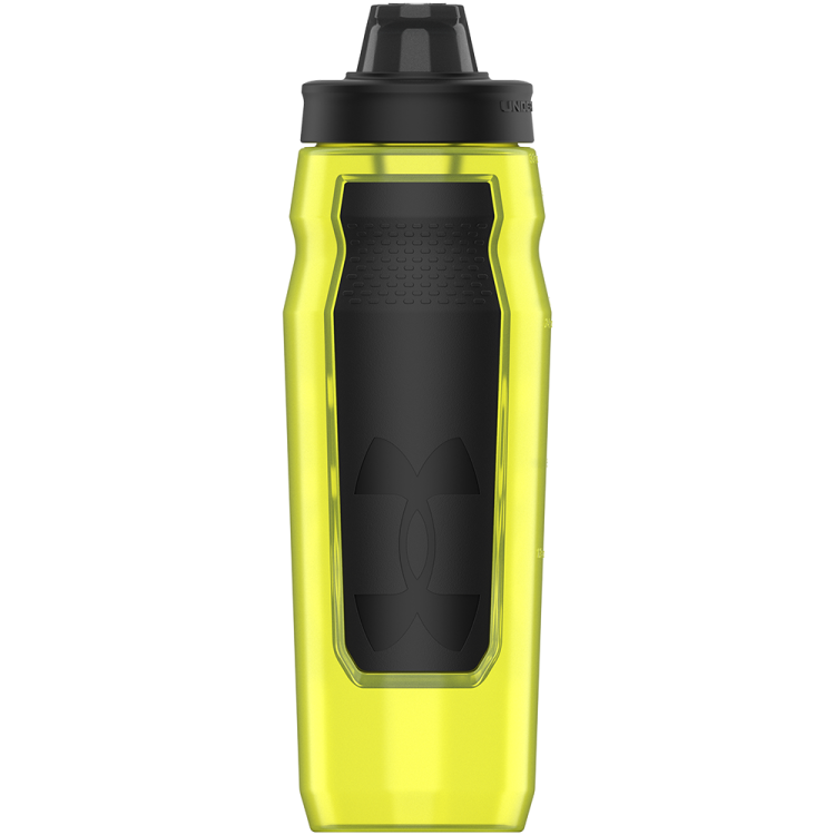 a yellow water bottle on a white background