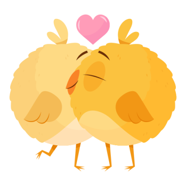 a couple of chickens kissing with a heart