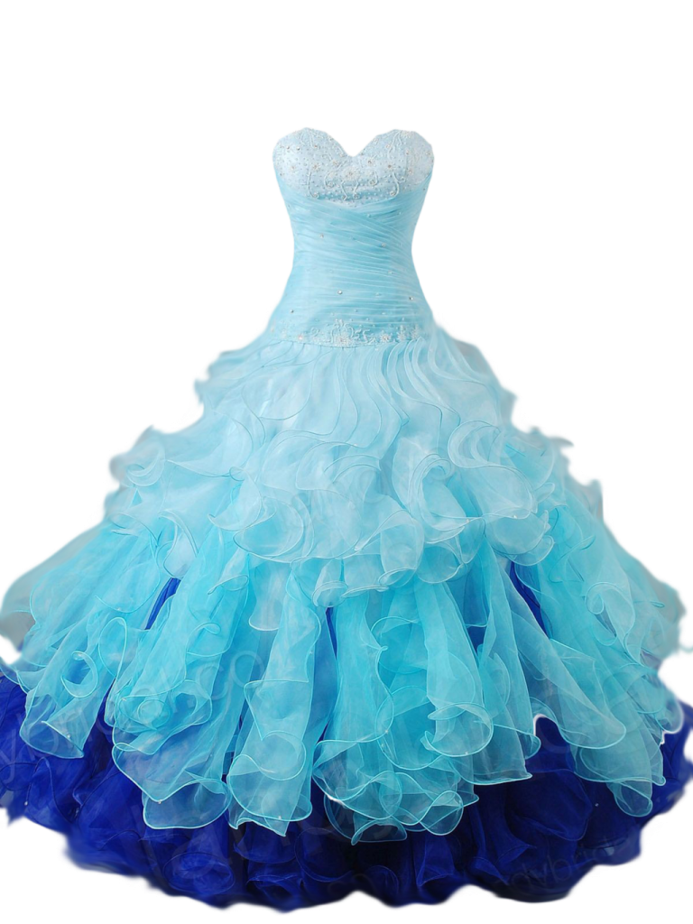 a blue and white ball gown