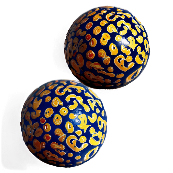 a pair of blue and yellow painted balls