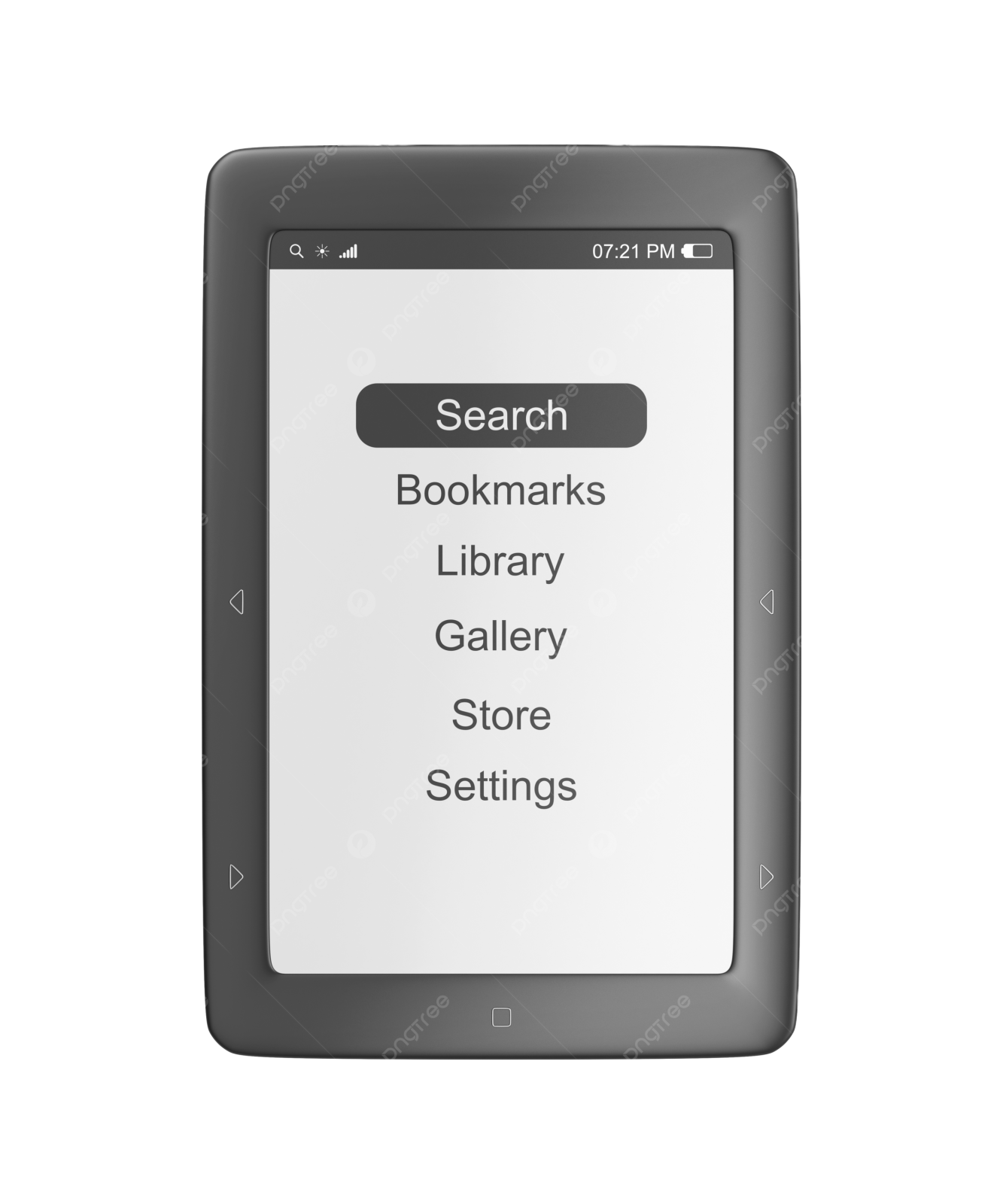 a black and white smart phone with the text search on it