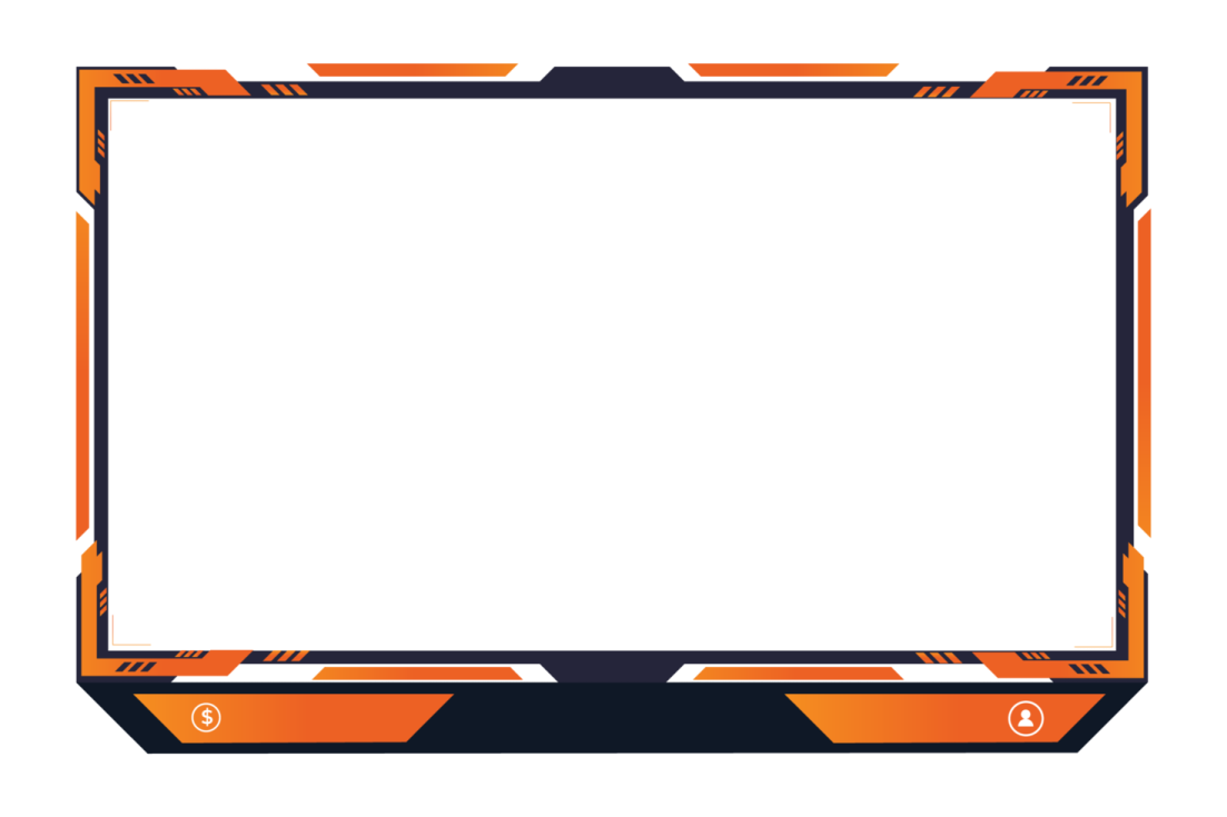 a frame with an orange and black border