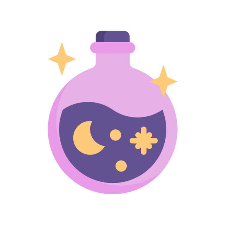 a bottle filled with purple liquid and stars