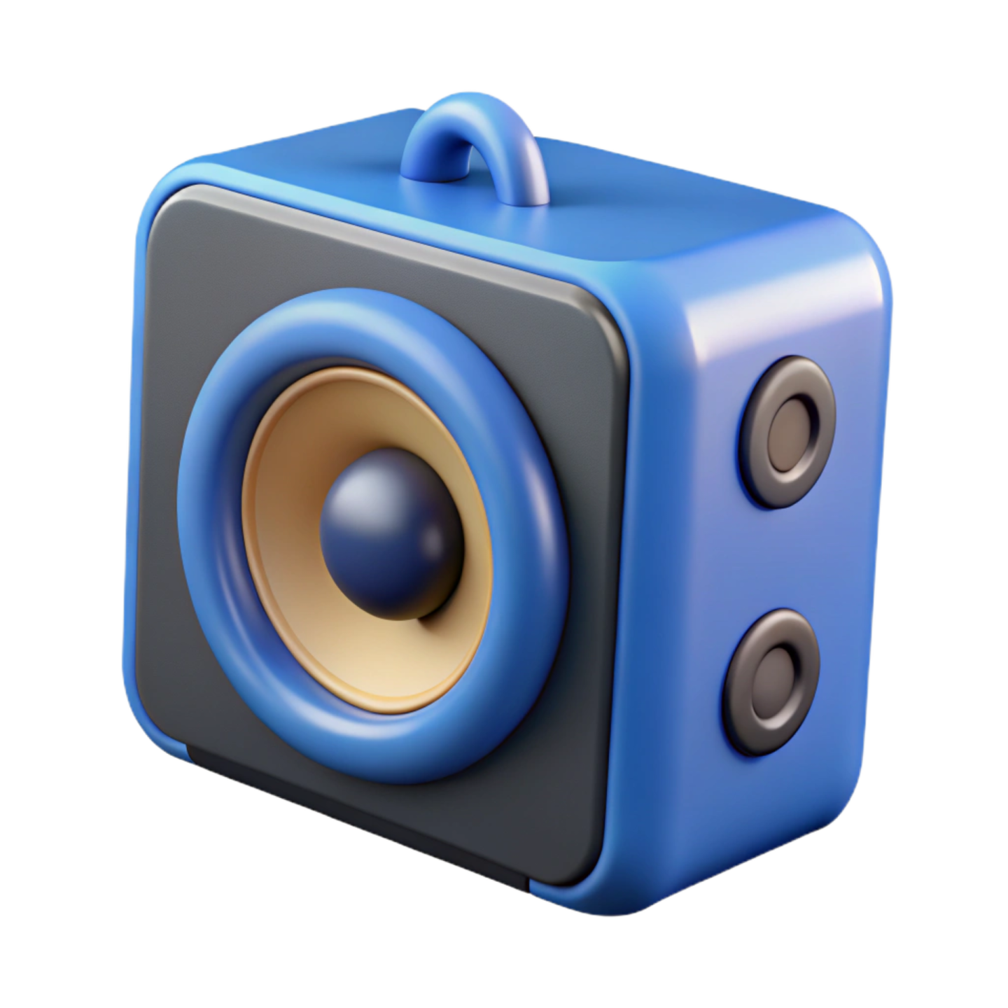 a blue speaker with two speakers on it