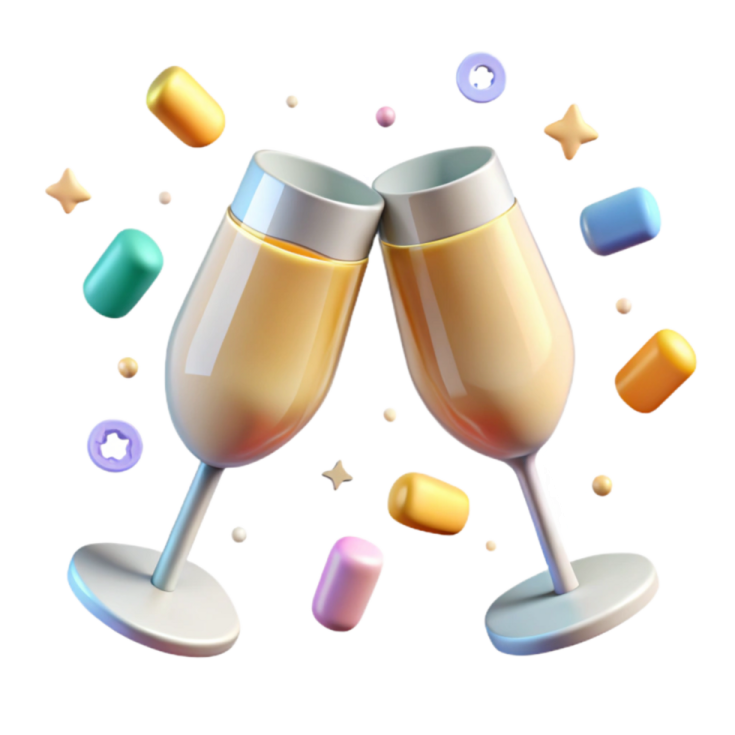 two champagne glasses filled with colorful bubbles