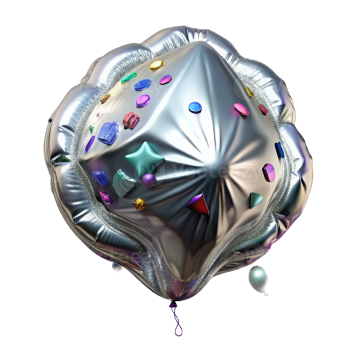 a silver foil balloon filled with colorful balloons