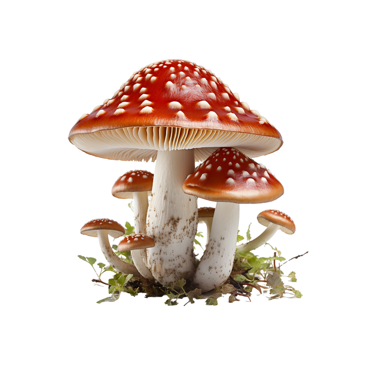 a group of mushrooms on a white background