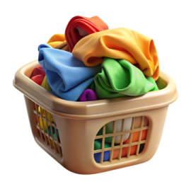 a laundry basket filled with colorful towels