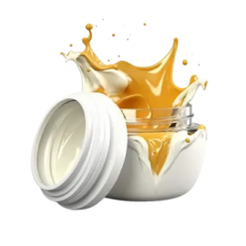 a white container filled with orange liquid