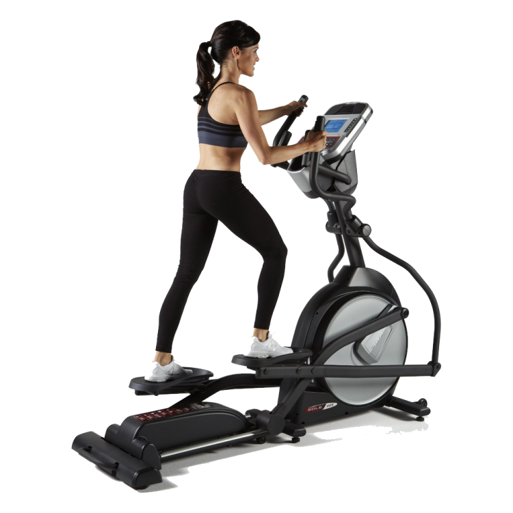 a woman on an exercise bike