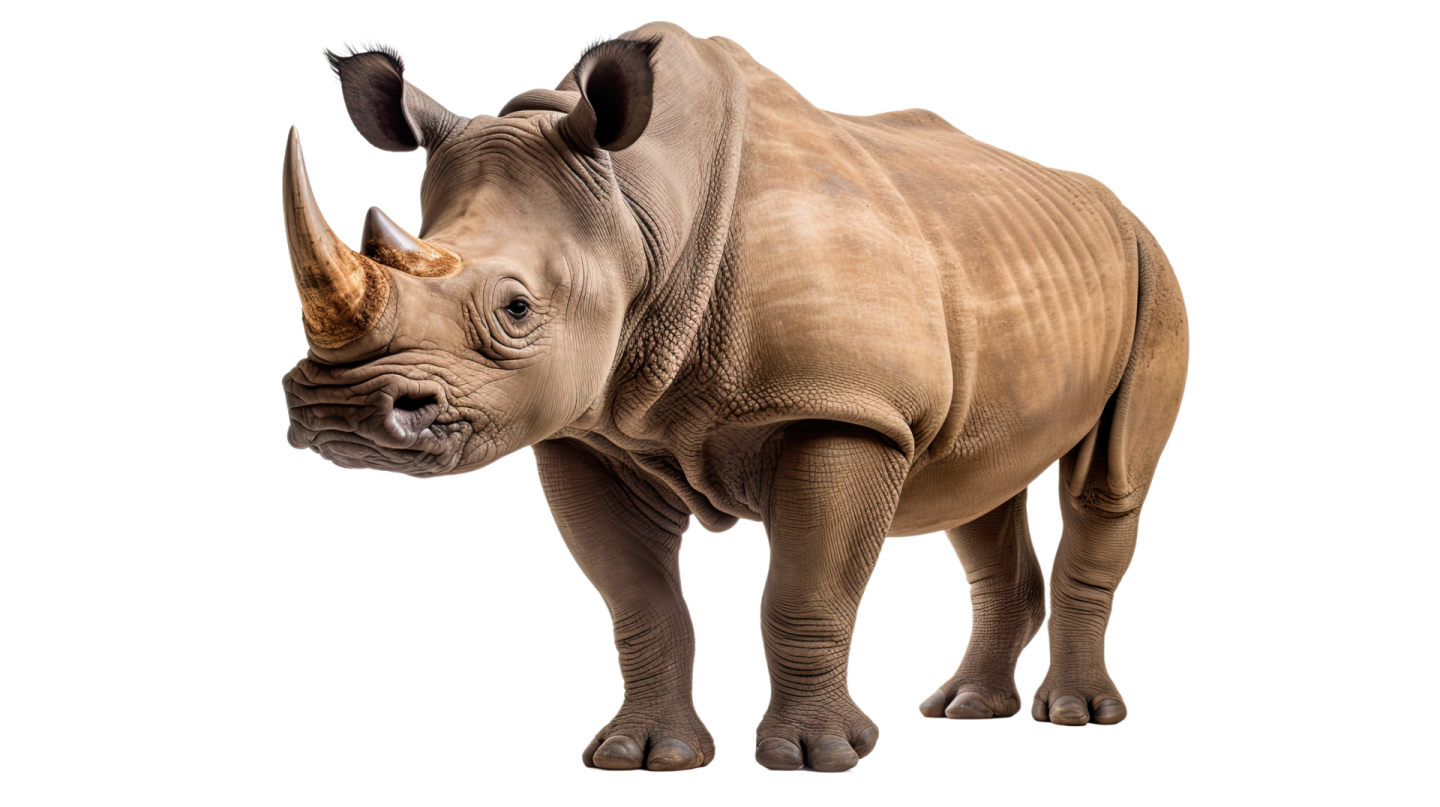 a rhino standing in front of a white background