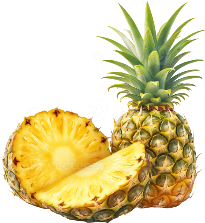 a pineapple cut in half on a white background