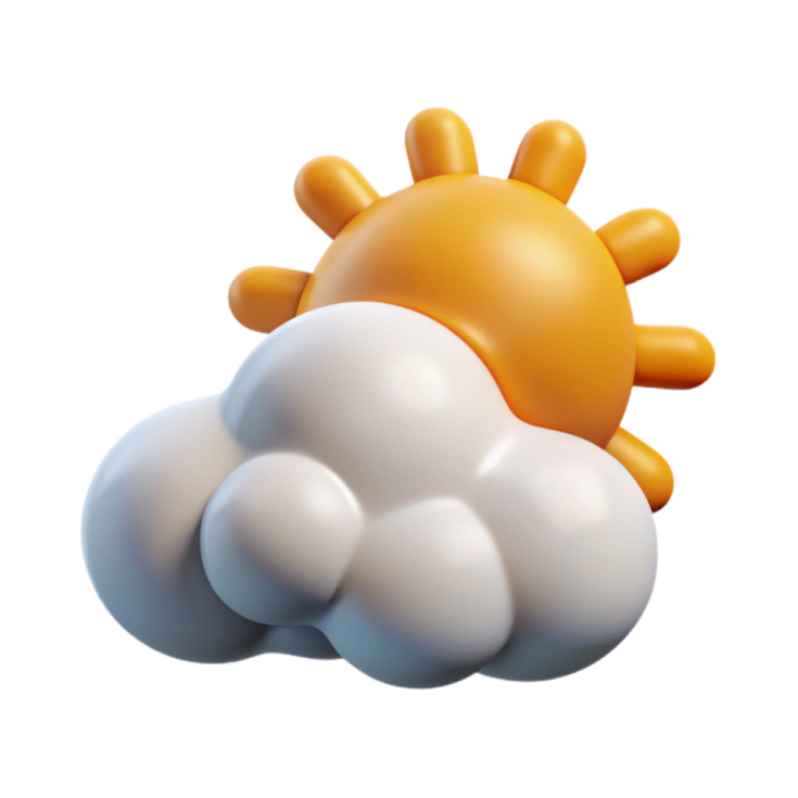 an orange and white cloud with a sun on top