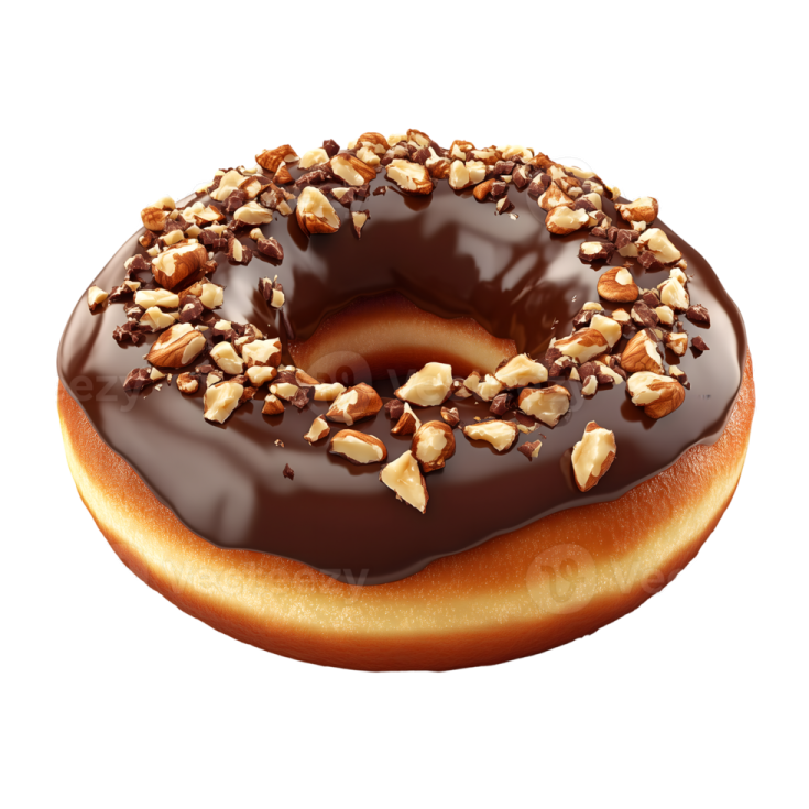 a chocolate covered donut on a white background