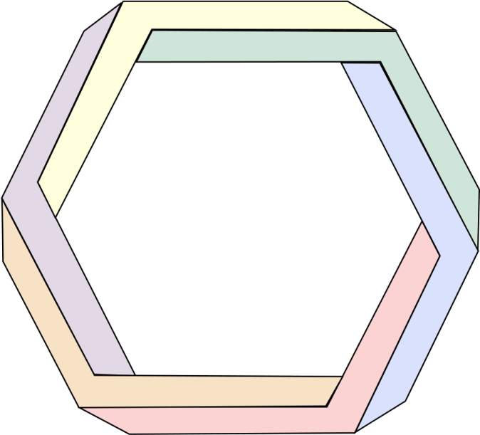 a hexagon with different colors and shapes