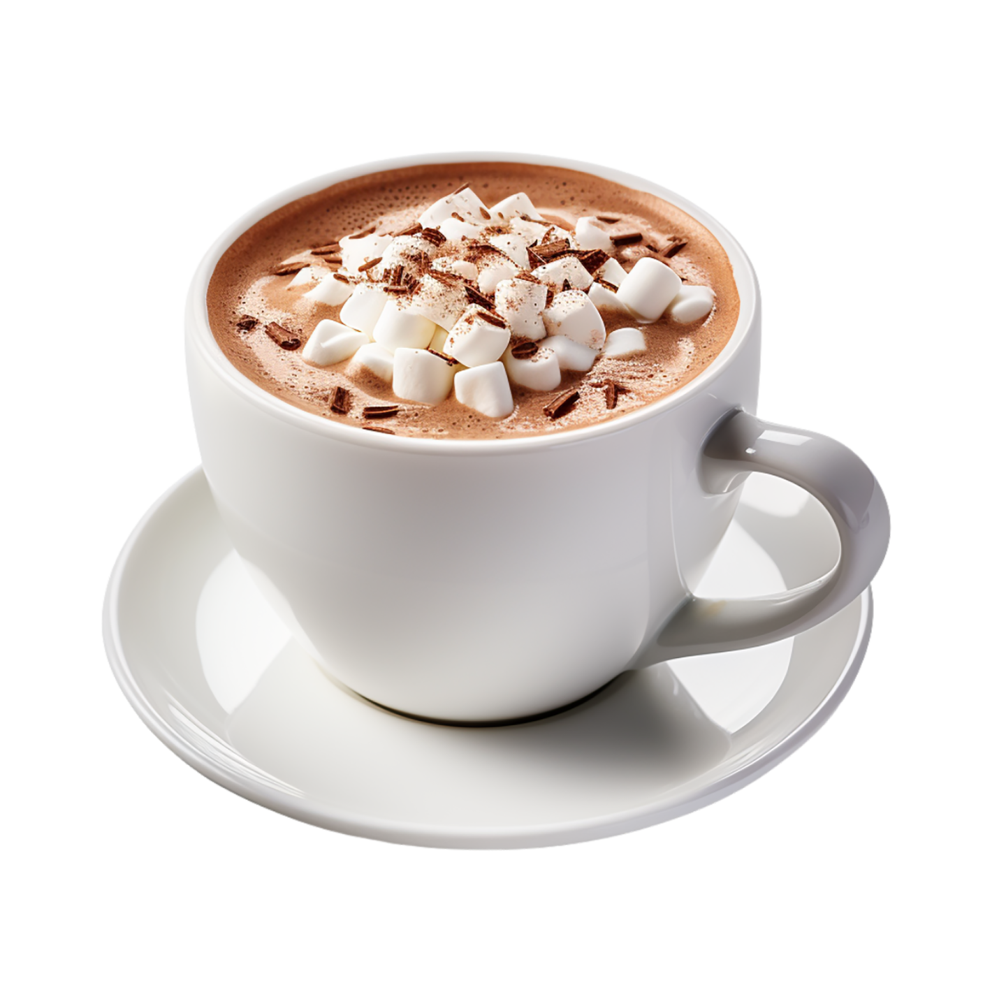 a white cup filled with hot chocolate and marsh