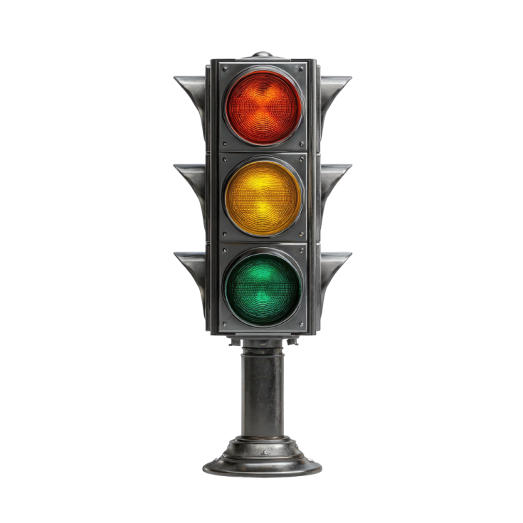 a traffic light with red, green and yellow lights