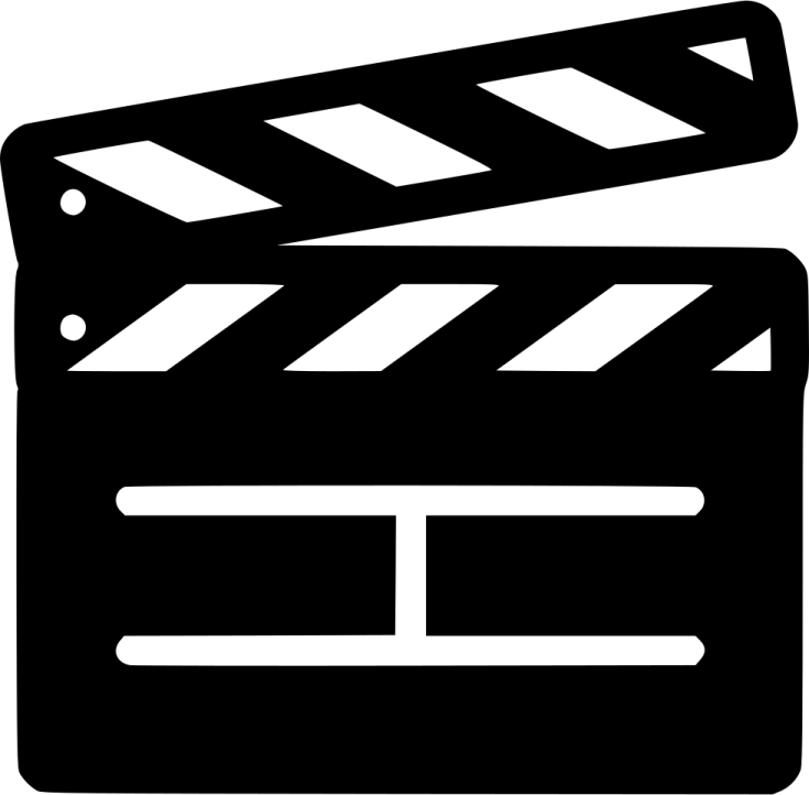 a black and white icon of a movie clap