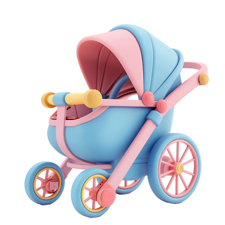 a blue and pink baby stroller