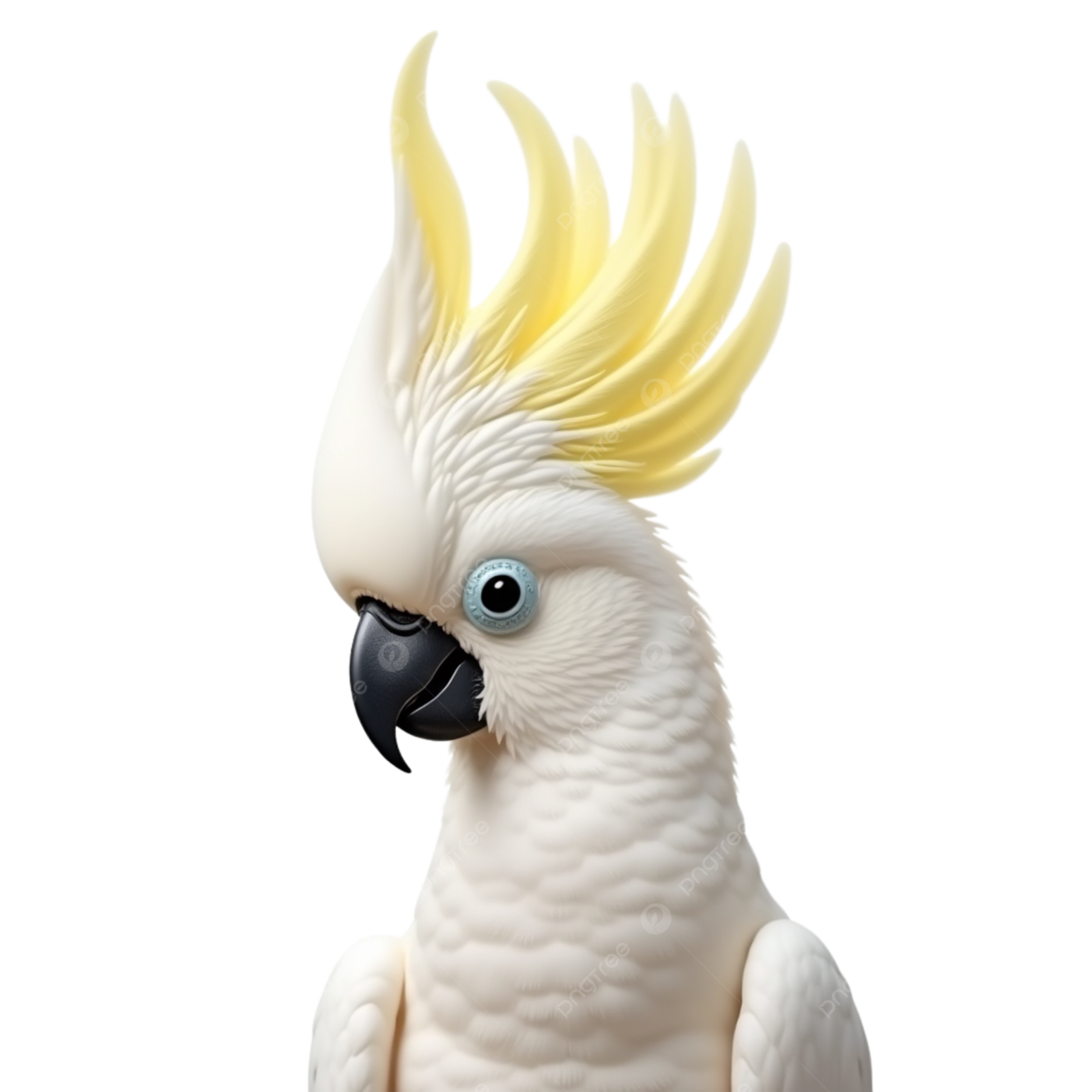 a white parrot with yellow feathers on its head