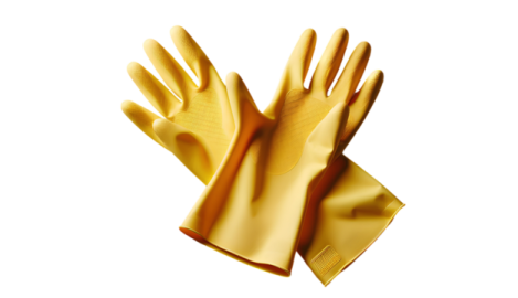 a pair of yellow gloves on a white background