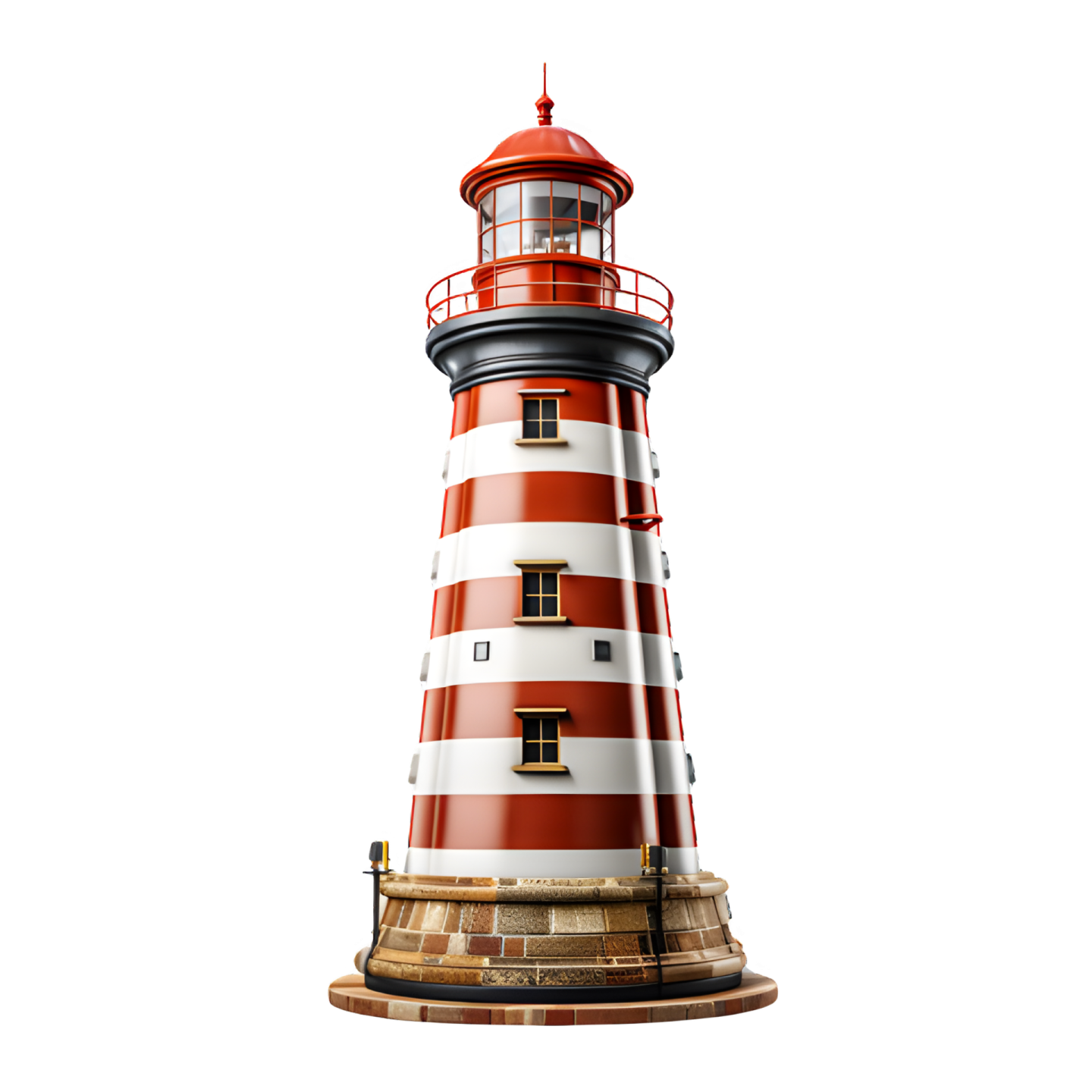 a red and white lighthouse on a white background