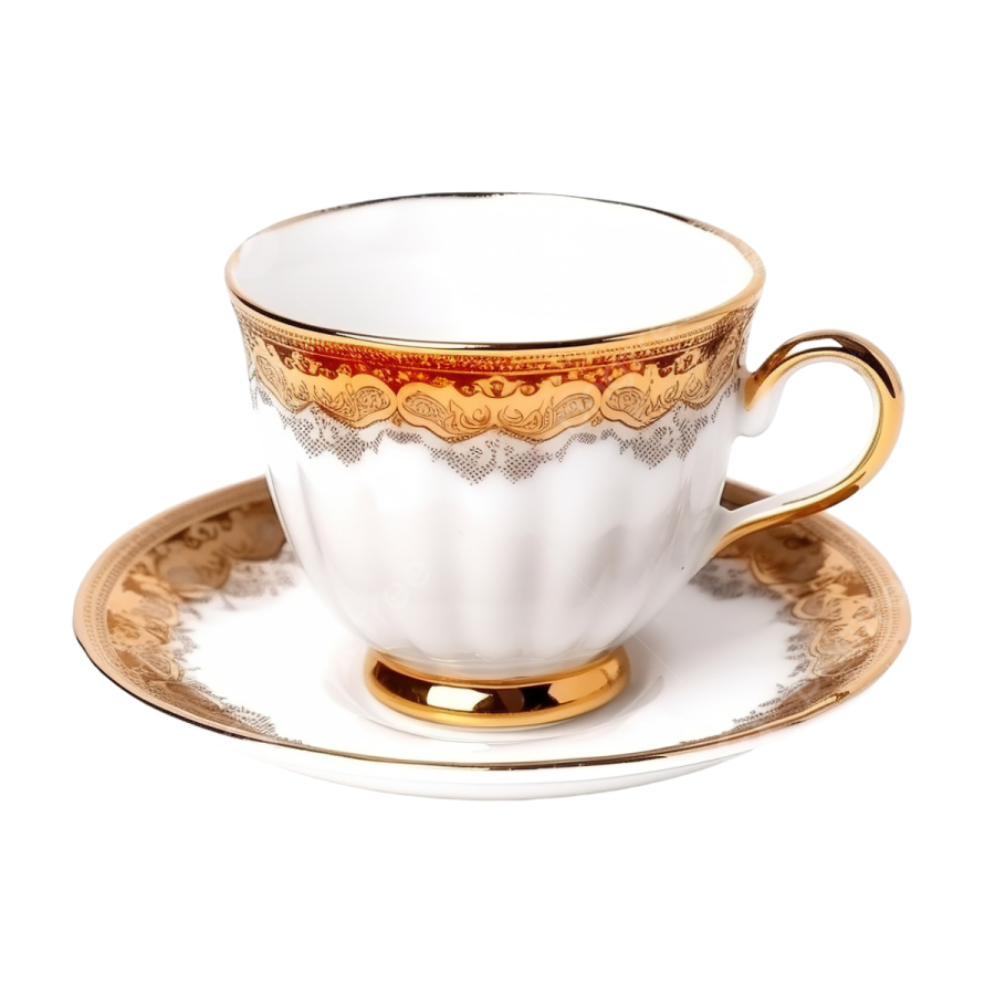 a cup and saucer on a white background