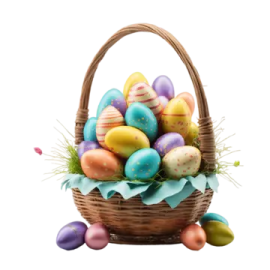 a basket filled with colorful easter eggs
