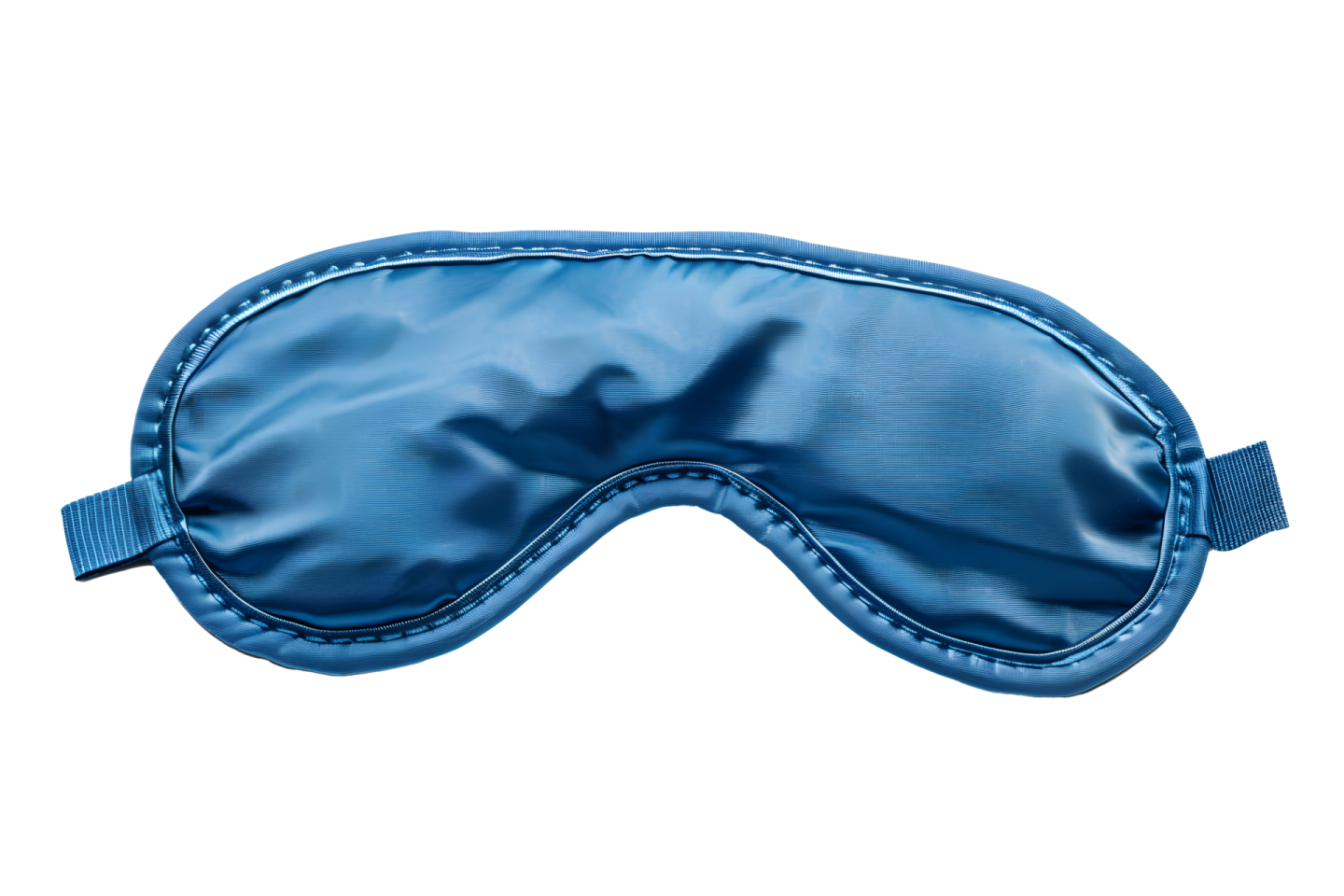 a blue silk sleep mask on a white background