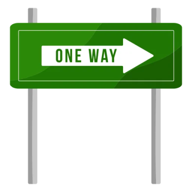 a green one way sign with an arrow