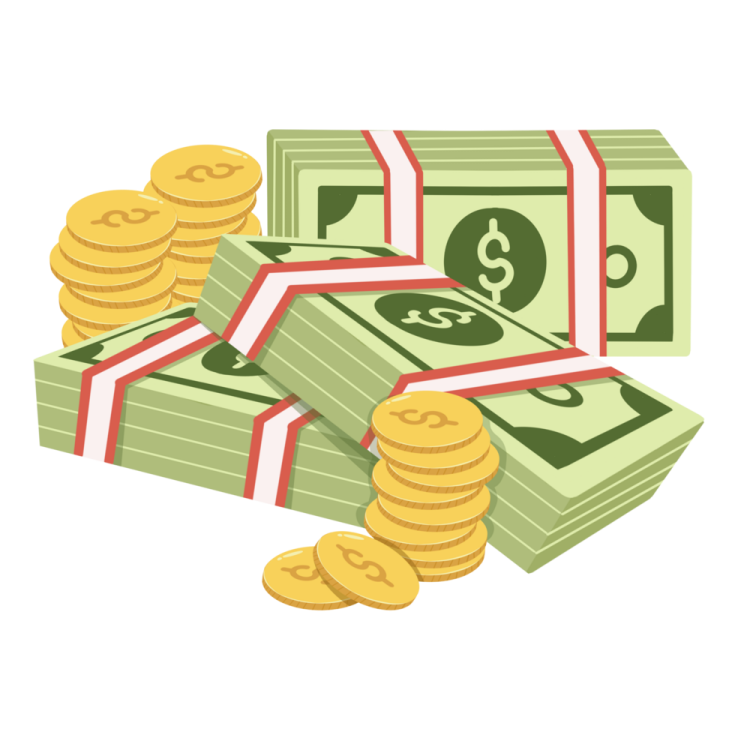 a pile of money with a dollar sign on top