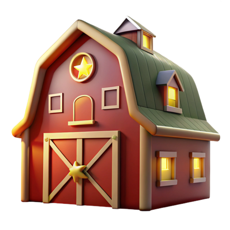 a red barn with a star on the roof