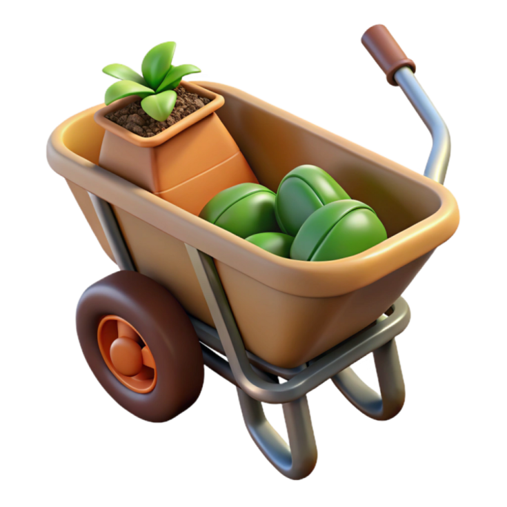 a wheelbar with a plant in it