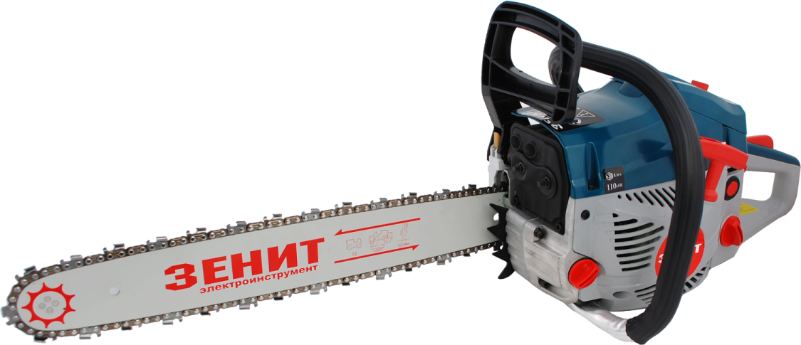 a blue and red chainsaw is shown