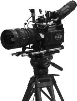 a camera on a tripod with a white background